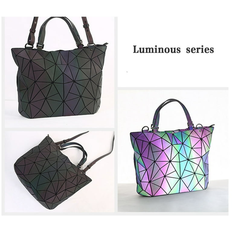Geometric Luminous Handbag Purse Lattice Luminesk Holographic Reflective Large Tote Shoulder Bag for Women Girl Gifts