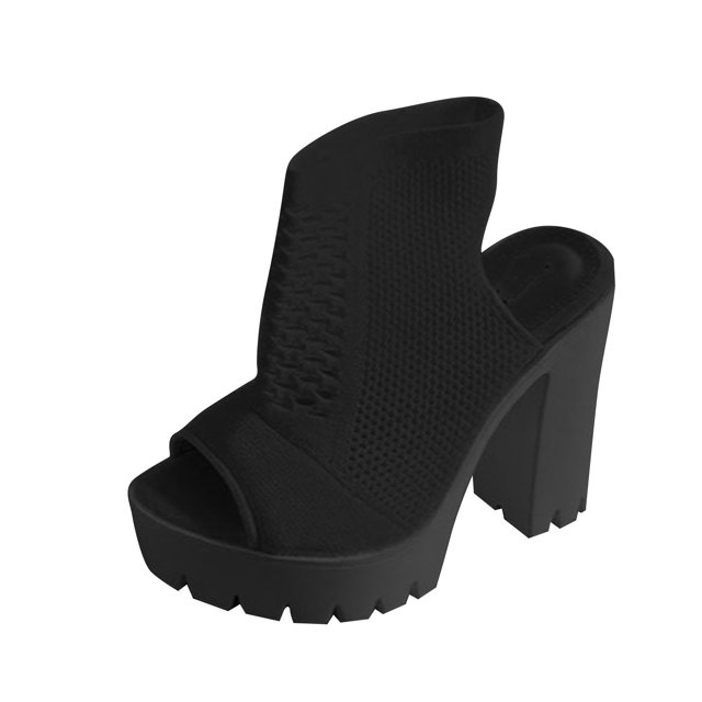 Botas de tacón alto de tacón grueso con punta abierta y boca de pescado de punto transpirable de color sexy para mujer Wmkox8yii hfjk2025