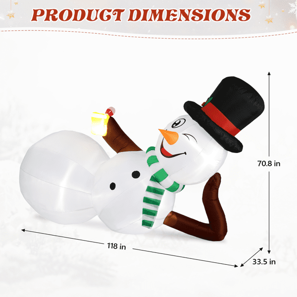 Alvantor 9.8 ft Christmas Inflatable Snowman with 5 Built-In LED Lights, Lying Yard Decoration, Multicolor