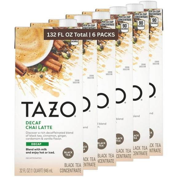 (Price/case)Tazo Tea Concentrated Decaf Chai 6 32 Oz, Easy-to-Serve Chai Tea for Everyday Lattes, Hot or Iced Tea and Mocktails, Pack of 6 Total 132 FL OZ.