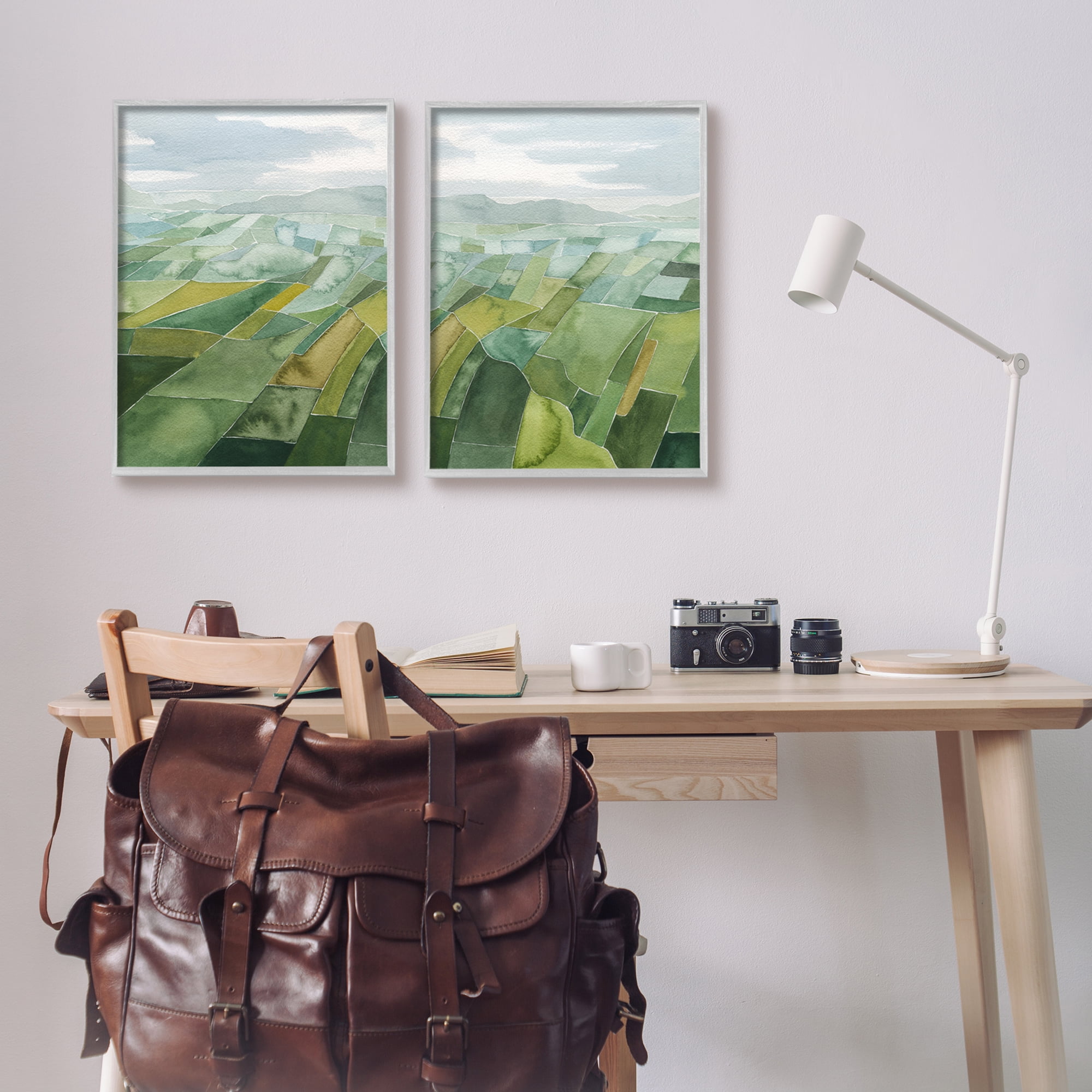 Stupell Industries Abstract Farmland Landscape Nature Painting Gray Framed Art Print Wall Art, 16 x 20, Set of 2
