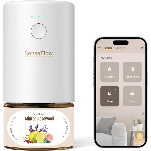 SenseFlow SF101S Smart Wi-Fi Waterless Ultrasonic Essential Oil Diffuser\u2013100% Plant-Based,120-Day Natural Air Freshener & Aromatherapy scent Diffuser Covers 100㎡ for Home,Hotel-Minted Rosewood