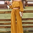 thumbnail image 6 of 2 Piece Outfits for Women Casual off Shoulder Long Sleeve Crop Tops Drawstring Wide Leg Pants Matching Lounge Sets, 6 of 8