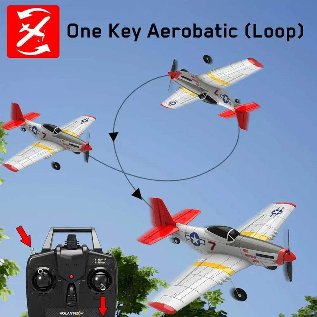 P51D 400 mm Wingspan Glider, 2.4G 4CH RC Aeroplane Fixed Wing Plane with Xpilot Gyroscope System for Beginners - RTF