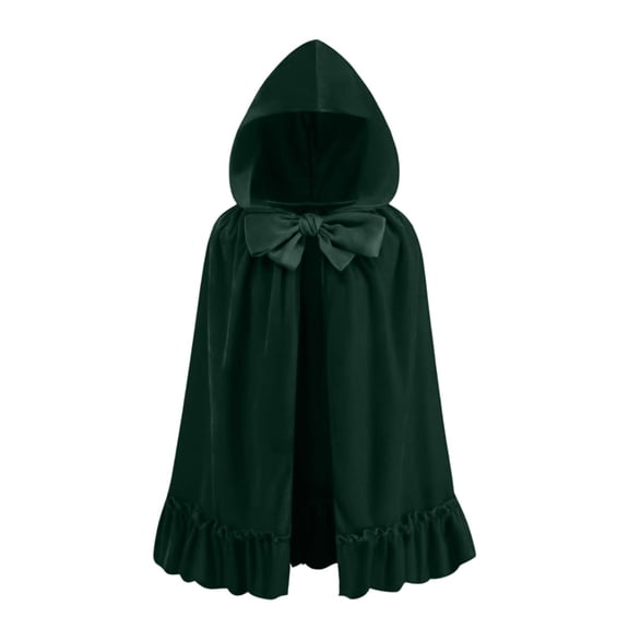 Iyufng Unisex Velvet Velvet Hooded Mid Length Cape Big Front Bow Ruffle Edge Cloak Cosplay Outfit for Halloween Carnival Photo Shoot