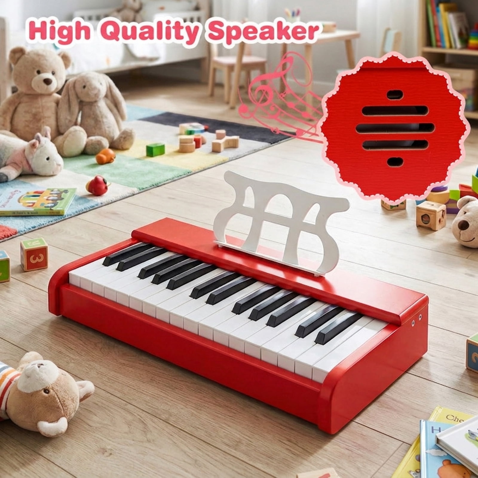 Redsmile 30-Key Kids Piano Keyboard with Music Stand and One-Key Learning for Toddlers and Beginners to Play Their First Songs, Red