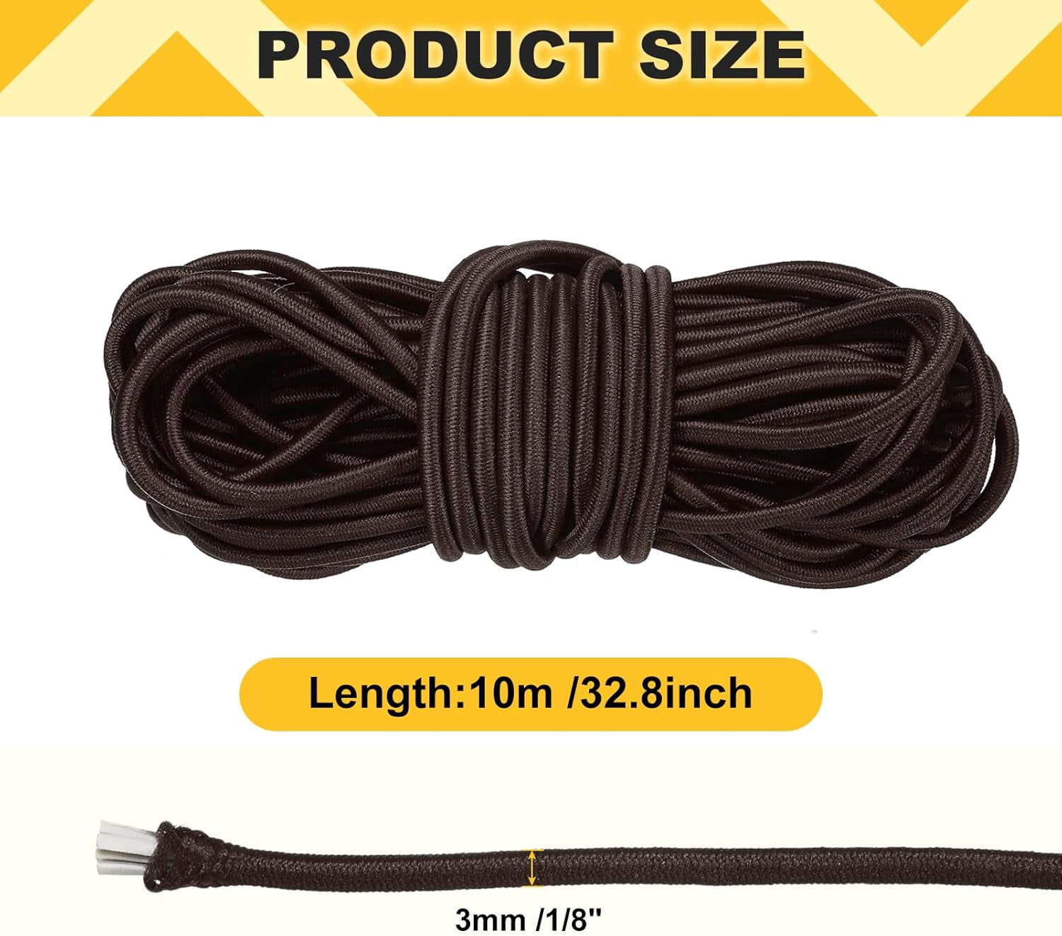 MKEUDQ-Elastic Bungee Cord, 1/8" x 32' Heavy Duty Polyester Bungee Shock Cords Kayak Stretch String Rope for Kayak Strap Tarp Tie Boating Tent Camping DIY Craft, Dark Coffee