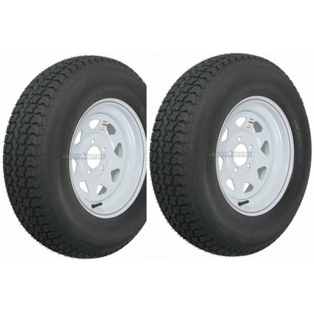 - 2-Pack Trailer Tire On Rim ST205/75D15 205/75 D 15 in. LRC 5 Hole White Spoke