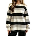 thumbnail image 4 of SBYOJLPB Women's Pajamas Tops Striped Printed Long Sleeve Crew Neck Loose Casual Pajamas, 4 of 5