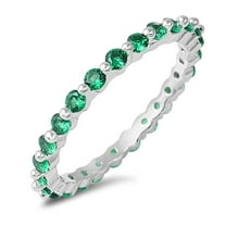 CHOOSE YOUR COLOR Eternity Round Simulated Emerald Stackable Ring .925 Sterling Silver Band Green CZ Female Size 7