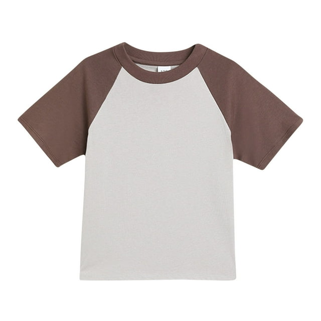 T-shirts pour Filles à Blocs de Couleur, Manches Courtes, Col Rond, Été, 1-15 Ans