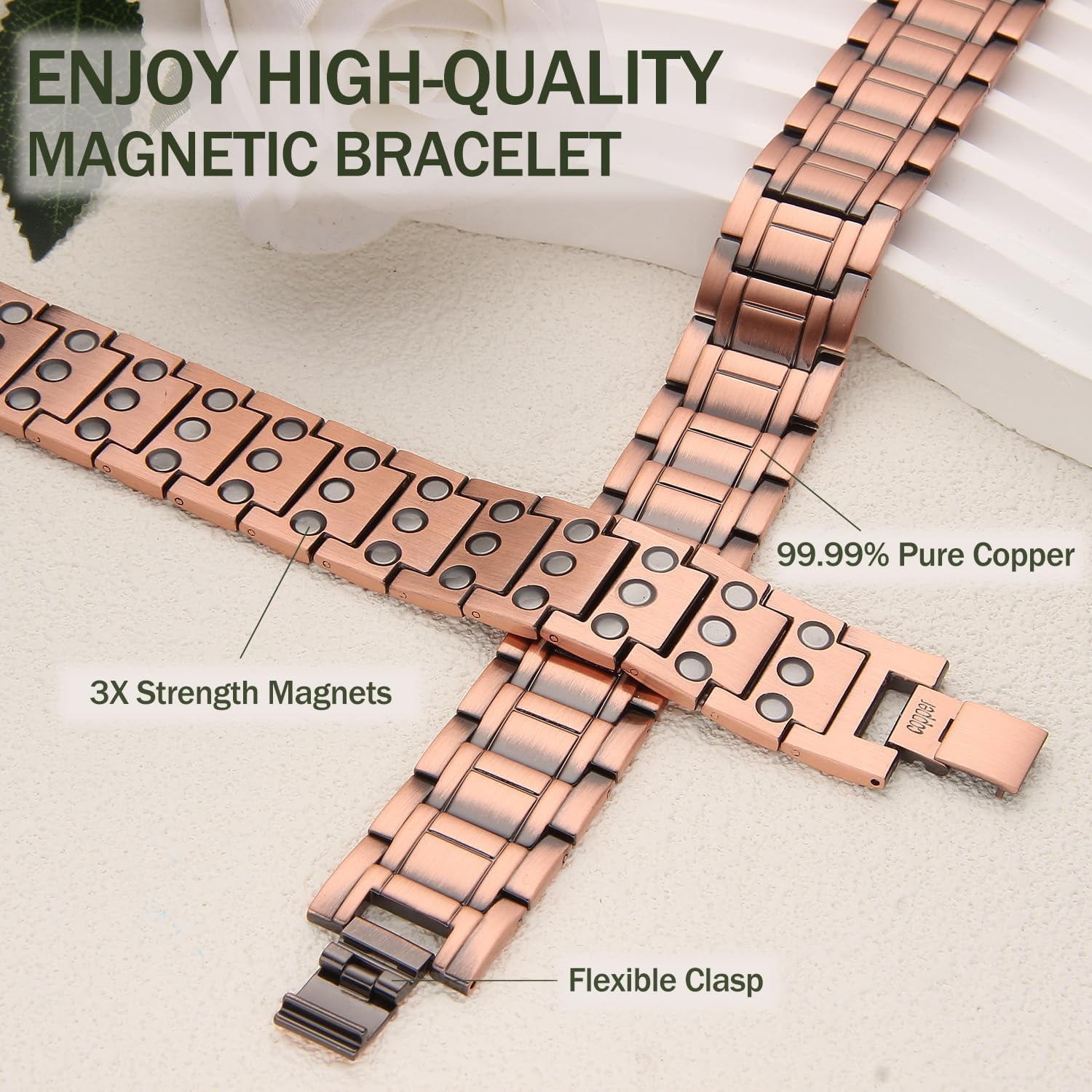 Wollet 3X Magnetic Copper Bracelets for Men, Copper Jewelry Gift Set, Set of 2