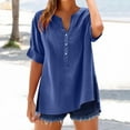 thumbnail image 2 of Busydd Womens Tops Plus Size S-5XL Trendy Solid Color V Neck Summer Tops for Women Casual Short Sleeve Going Out Tops for Women Loose Oversized Button Spring Tops, 2 of 7