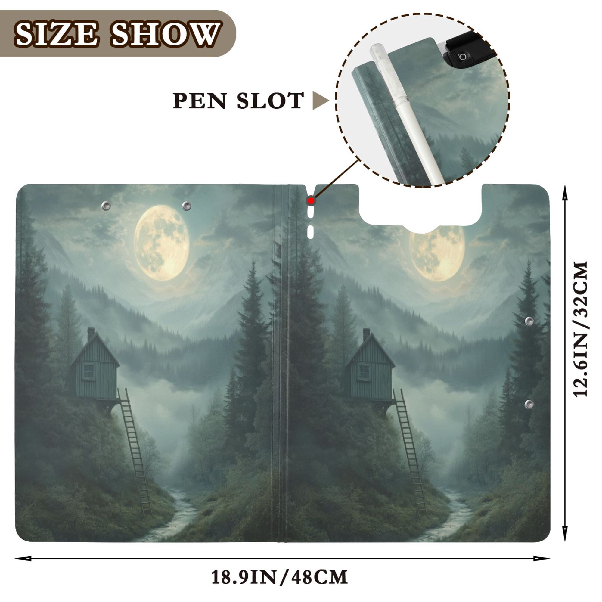 FORMRS A4 Clipboard Folder with Pen Holder Horizontal Foldable School Office Binder, Forest House