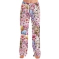 thumbnail image 5 of Adult Easter Pajamas Stretch Waist Drawstring Trendy Pjs Cute Bunny Print Comfy Wide Leg Pants (Pink,S), 5 of 5