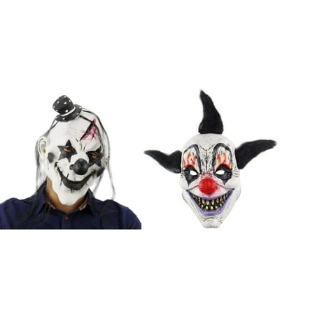 Elegantoss Scary Clown and Terror Wizard Clown Overhead Mask Creepy Prop for Horror Halloween Costume Cosplay for Mens Women and Kids in Latex (Set of 2 Masks)