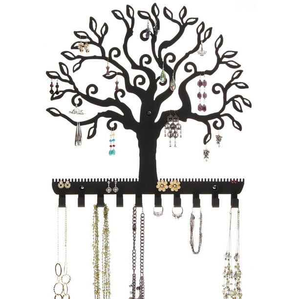 Angelynn S Jewelry Organizer Wall Mount Hanging Earring Holder Necklace Tree Branch Storage Rack Of Life Black Com - Wall Mounted Jewelry Holder Branch