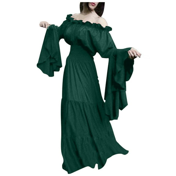 NIEWTR Renaissance Dress for Women Lace Up Floor Length Fairy Gothic Gown Party Retro Dress Theme Party (L,Green)