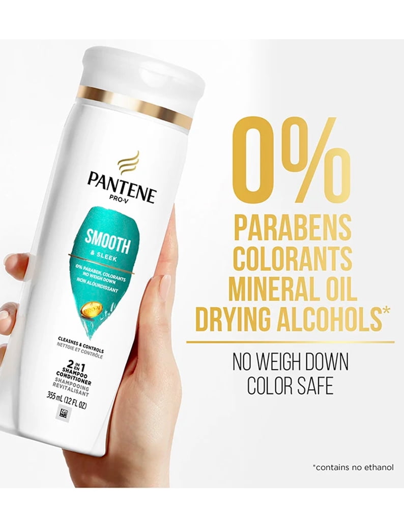 (3 pack) Pantene Pro-V Smooth & Sleek 2 in 1 Shampoo & Conditioner - 12 oz