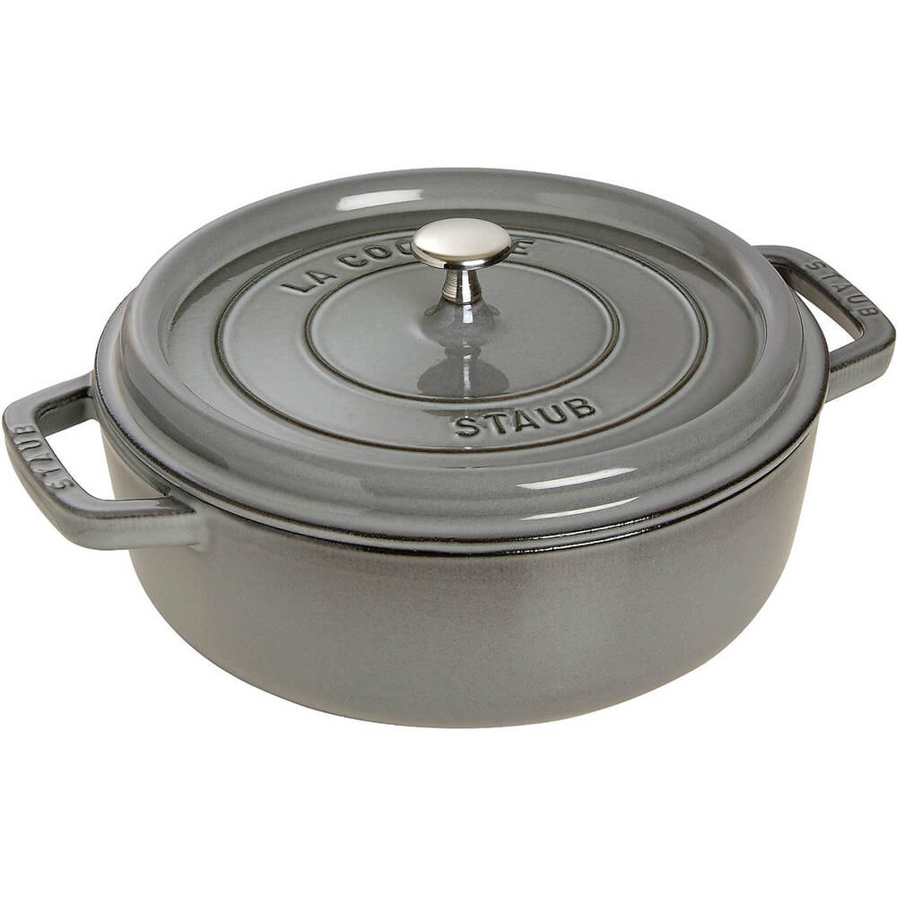 Staub Cast Iron 4qt Shallow Wide Round Cocotte Graphite Grey