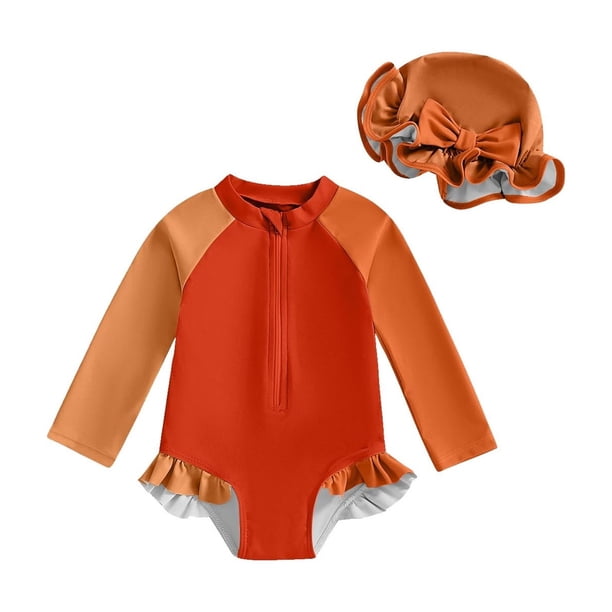 Odeerbi 0-2 Años Trajes de Baño de Una Pieza Para Entrenamiento Atlético Con Gorro de Natación Para Niñas Traje de Baño de Una Pieza Para Entrenamiento Atlético Surfing Swimwear