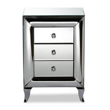 Bowery Hill Contemporary Glam and Luxe Mirrored 3-Drawer Nightstand