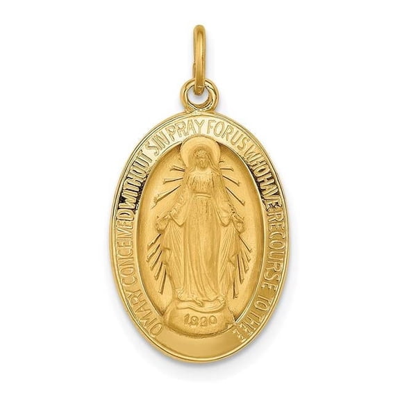 14k Polished and Satin Solid Miraculous Medal Oval Pendant XR1753