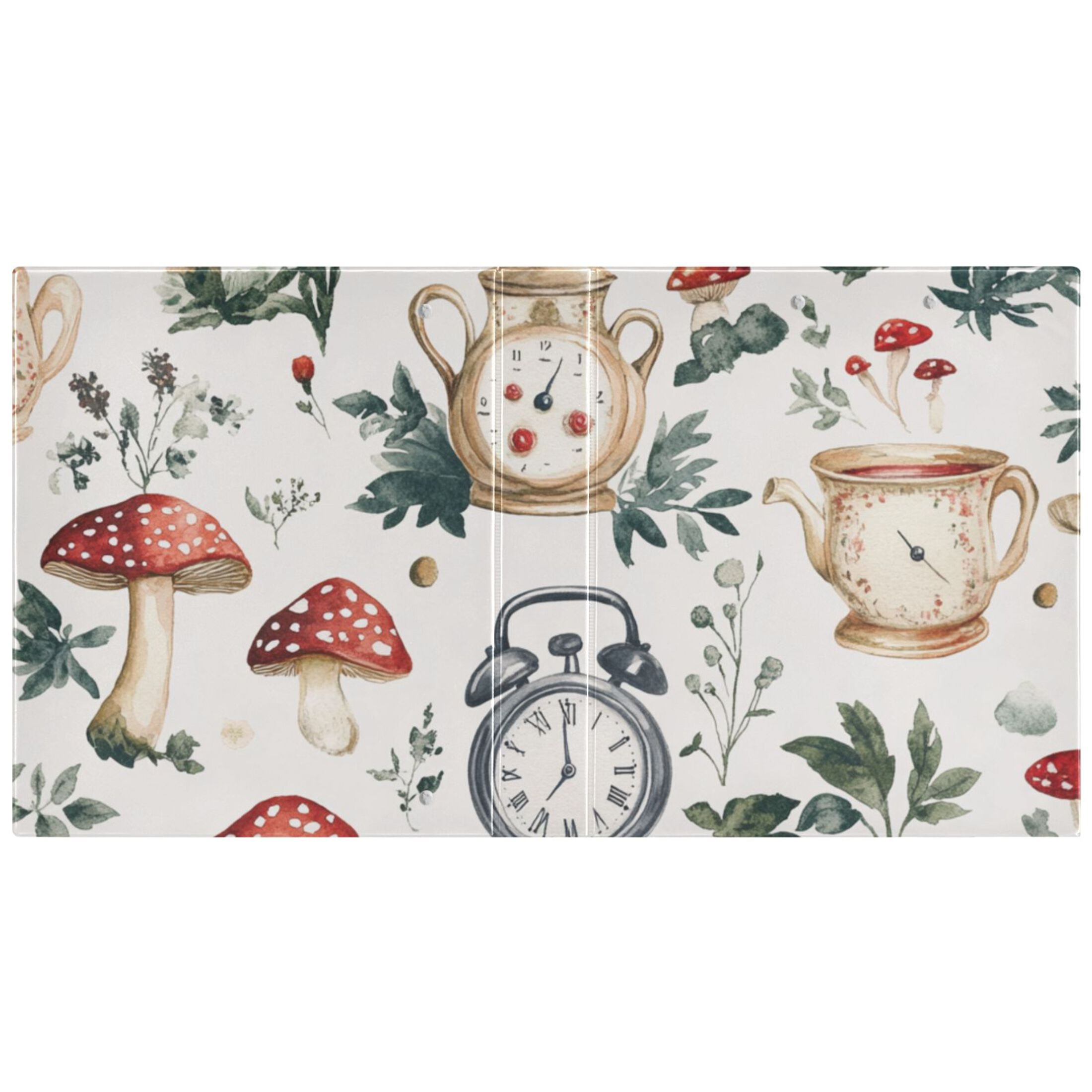 Mushroom Clock Cups 3 Ring Binders 1.5 inch Hardcover File Folders with Interior Pockets A4 Size Organizer for School Office Hospital