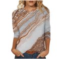 thumbnail image 2 of UPPADA 3/4 Blouses Grande Taille pour Femmes Manches Imprimé Floral Teinture Tee-Shirts Décontractés Tendance Col Rond Confortable Pull Tops Blouses Mignonnes d'Été Tops Manches 3/4 pour Femmes Offres, 2 of 5