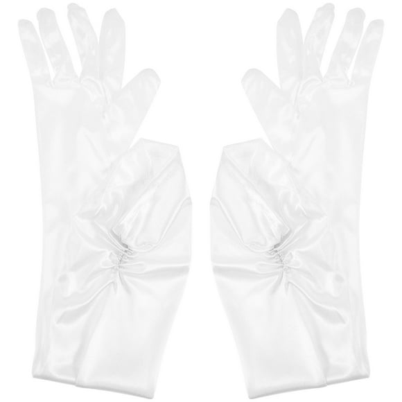 SHOWERORO 1 Pair Elegant Long Elbow Length Wedding Gloves for Women in White