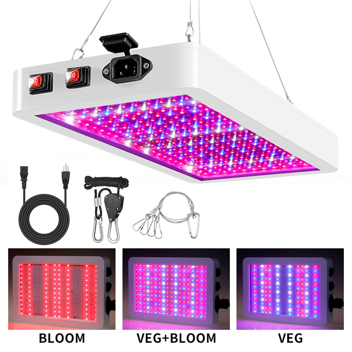 600W Dual Switch LED Grow Light Full Spectrum Indoor Veg Bloom Light Kits 