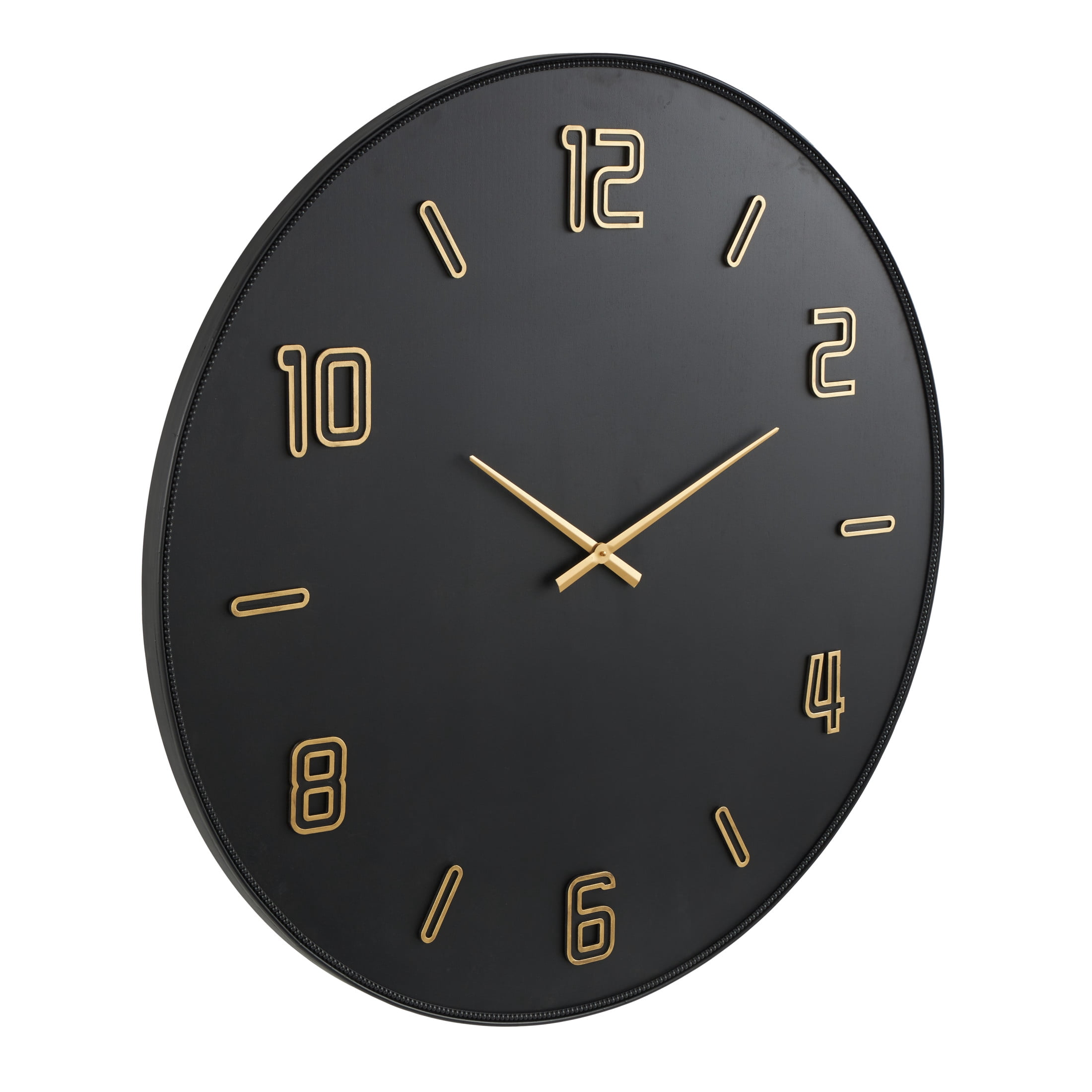 DecMode 47" Black Wood Large Wall Clock with Gold Hands and Numbers