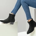 thumbnail image 3 of PUBOOM Women Faux Suede Ankle Boots Block Low Heel Chunky Cowboy Booties with Embroidery, 3 of 9