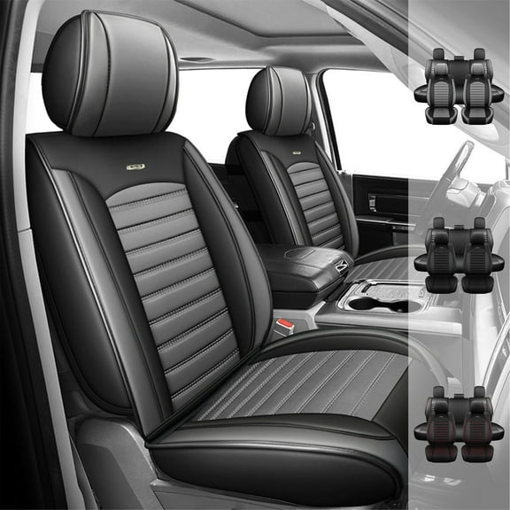 For Dodge Ram 1500/2500/3500 2009-2023 Truck Car Seat Covers, Pickup 5-Seat Full Set Seat Protector Black Gray