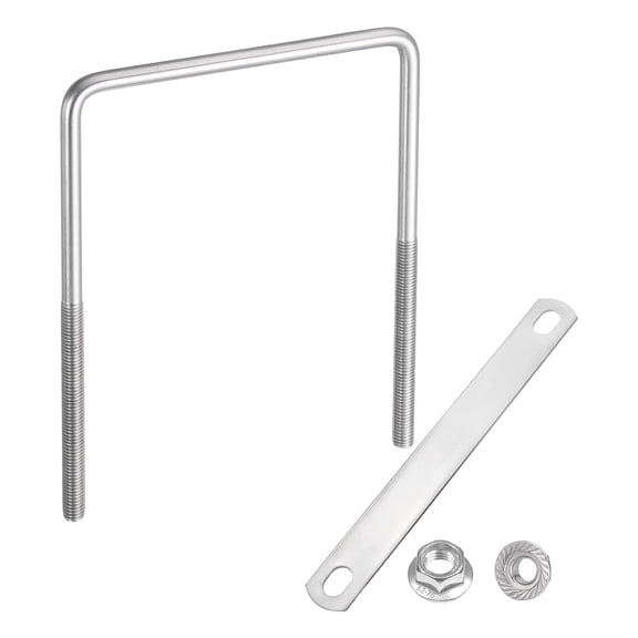 Uxcell M10 5-7/8 Inch Inner Wide Square U Bolts, 7-7/8 Inch Length 304 Stainless Steel U-Bolts with Flange Hexagon Nuts, Frame Plates for Trailer, Automotive, (150mm W x 200mm L)