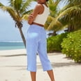 thumbnail image 6 of DDAPJ pyju Women's Wide Leg Capri Pants High Waisted Striped Palazzo Pants Summer Casual Beach Capris with Pockets Light Blue M, 6 of 7
