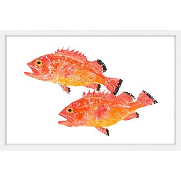 Marmont Hill "Two Orange Fish" by Michael Pantalos Framed Painting Print