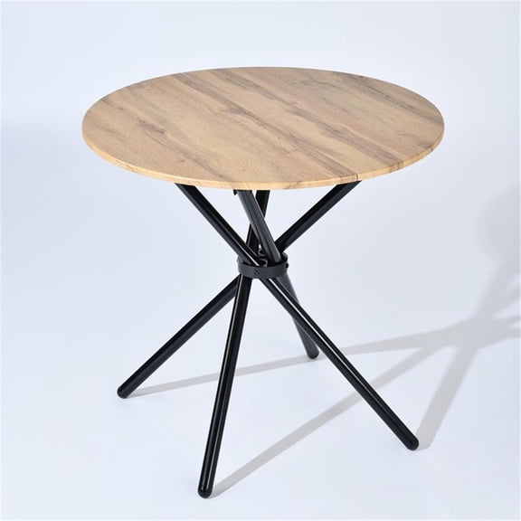 Pemberly Row Modern Round Dining Table with Cross Black Base Light Wood