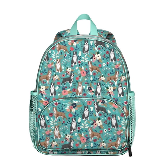 Pitbull Dog and Flower Floral Backpack Backpack for School,Cute School Bag,Schoolbag with Adjustable Shoulder Straps & Padded Back,13.8"x11.4"x6"