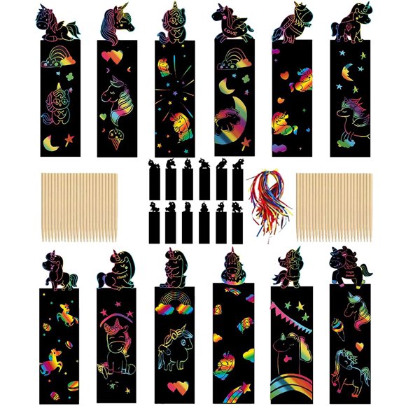 Marcapáginas con pintura para raspar con forma de animal, hecho a mano, creativo, colorido, papel para raspar, papel de arte para colgar