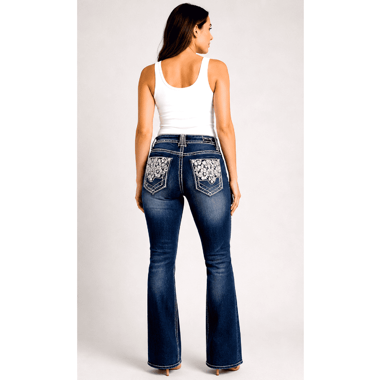 Jack David Women's Rhinestone Bootcut Stretchy Denim Jeans Pants