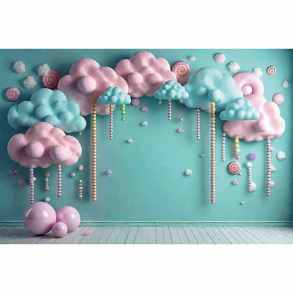 Fairy Candyland Birthday Backdrop Doughnut Cotton Candy Cloud Sky Background Party ration Photography Shooting Props