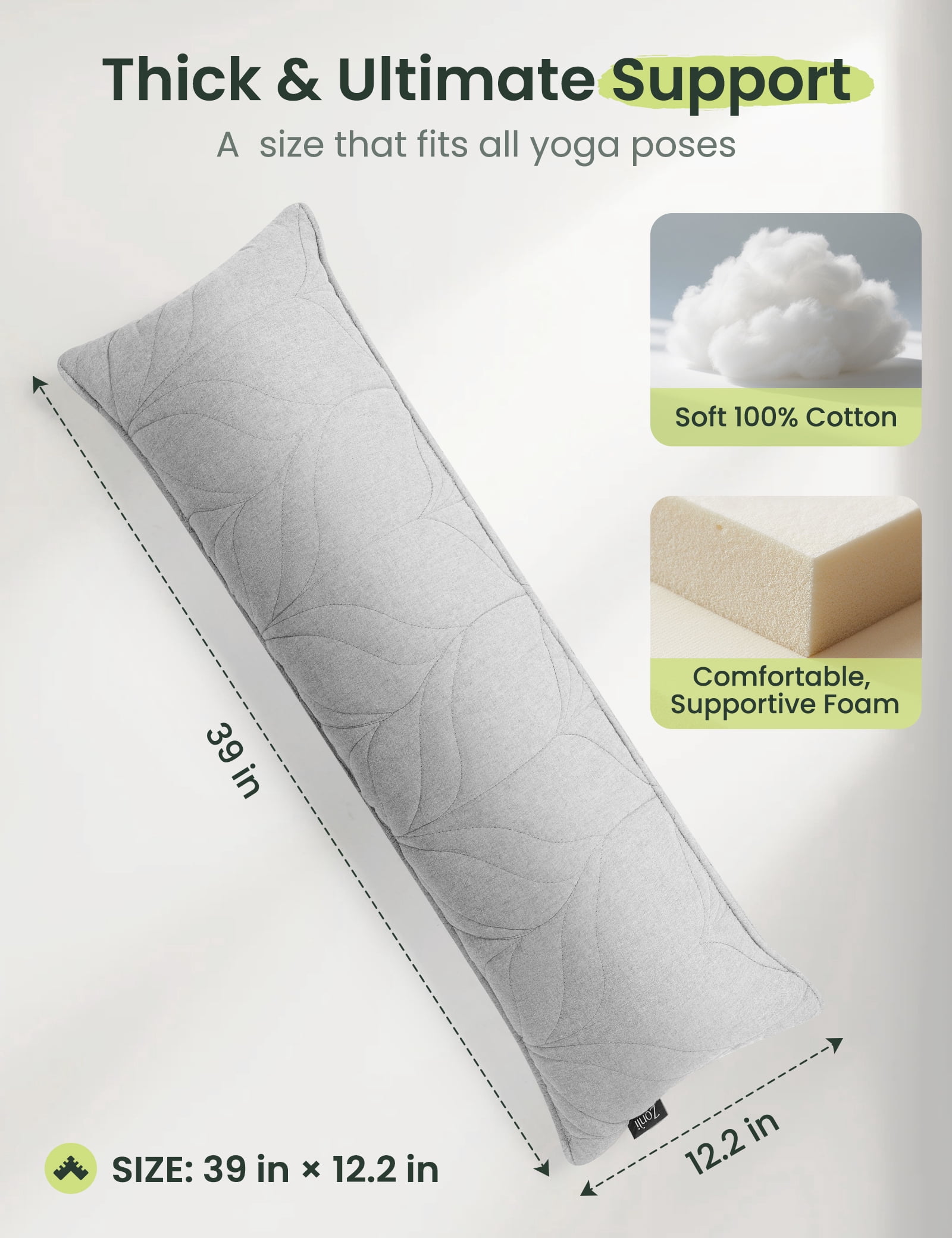 Zonli Short Body Pillow, Dual-Sided Plush & Velvet, Adjustable Loft, Side Sleeper, Gray