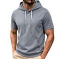 thumbnail image 5 of Mens Short Sleeve Drawstring Hoodie Cotton Moisture Wicking Hooded T-shirts Sweatshirts Lightweight Solid Tops with Kangaroo Pocket Size 2XL Gray, 5 of 5