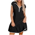 thumbnail image 1 of Liquidation d'Été 2025! Robe Grande Taille pour Femmes, Liquidation d'Été pour Femmes, Robe Décontractée Unie à Manches Courtes Demi-Fermeture à Glissière avec Col à Revers, 1 of 5