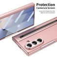 thumbnail image 4 of Hinge Protection for Samsung Galaxy Z Fold 7 Case with S Pen Holder,Shockproof Anti-Scratch 360 Full-body Leather + Tempered Glass Screen Protector Film Protective Phone Cover,Pink, 4 of 9