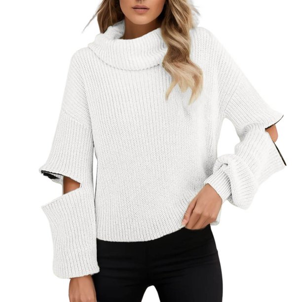 Gibobby Suéter de cuello alto mujer, Suéter de Punto Trenzado para Mujer 2023 con Cuello Alto y Manga Larga, Casual, Suelto, Grueso, para Exteriores(Blanco,G)