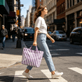 thumbnail image 5 of WANDF Work Tote Bag for Women,Woman Handbags Tote,PVC Plastic Water-Repellent Tote Bags for Shopping,Travel,Beach,Reusable Grocery Bags,Idea Gift for Mom,Sister,Girlfriend(Purple Stripe), 5 of 9