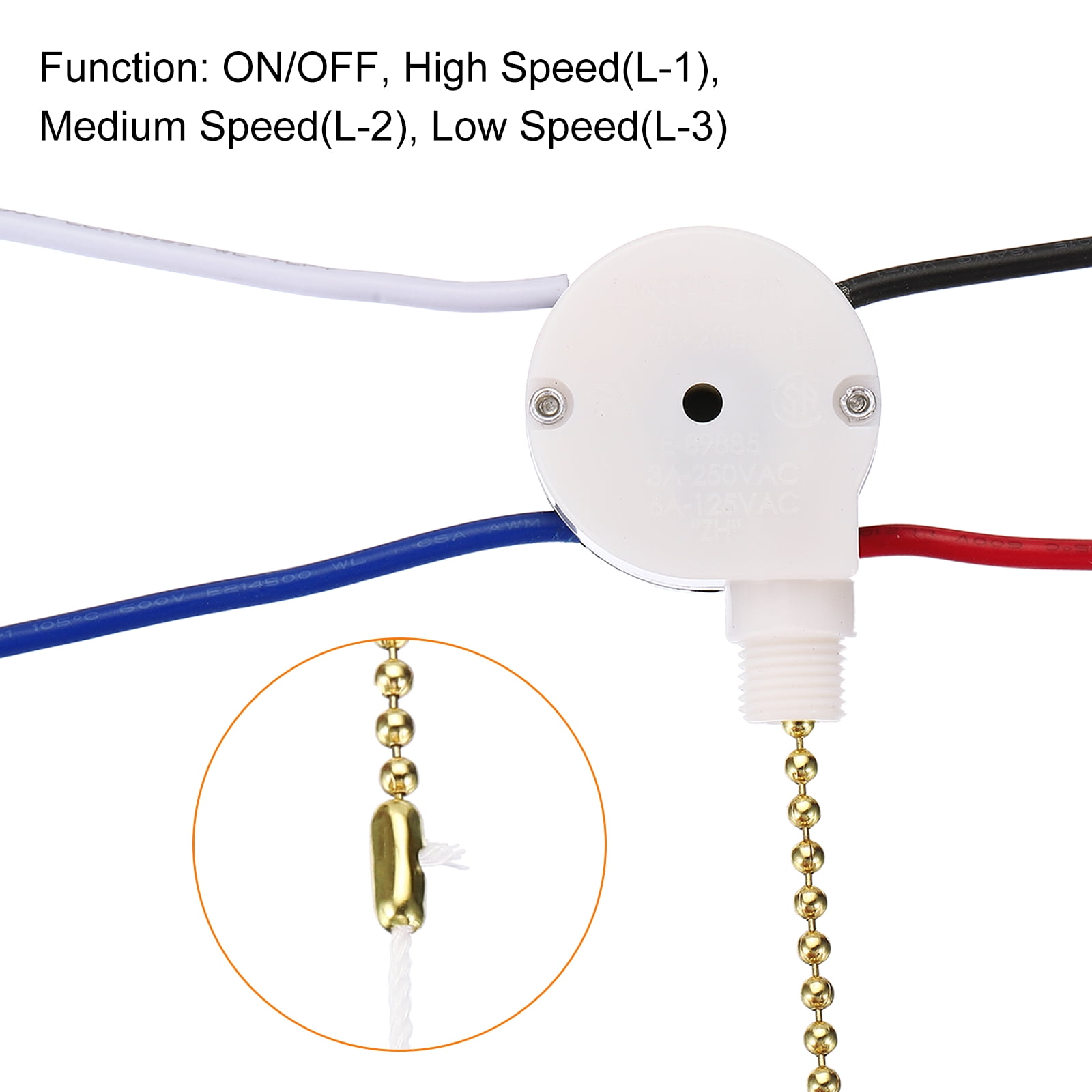 Uxcell Ceiling Fan Switch 3 Speed 4 Wire ZE208S E89885 Pull Chain