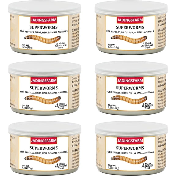JADINGSFARM 6 Pack Canned Superworms for Reptiles, Fish, Birds and Small Animals, Super Worms, Healthy High Protein Treat for Reptile Bird Fish Food 7.2 Ounces Total